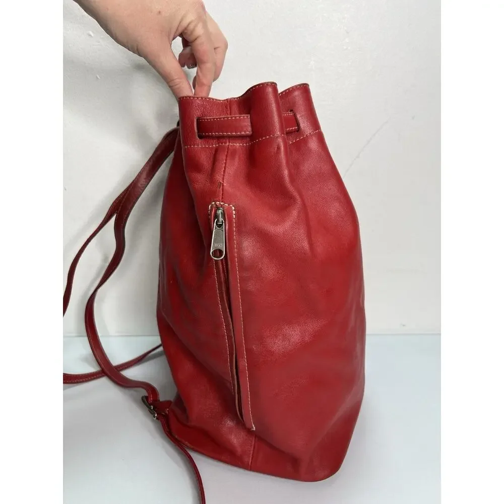Vintage i Santi Drawstring Leather Bucket Purse Bag Red Made In Italy